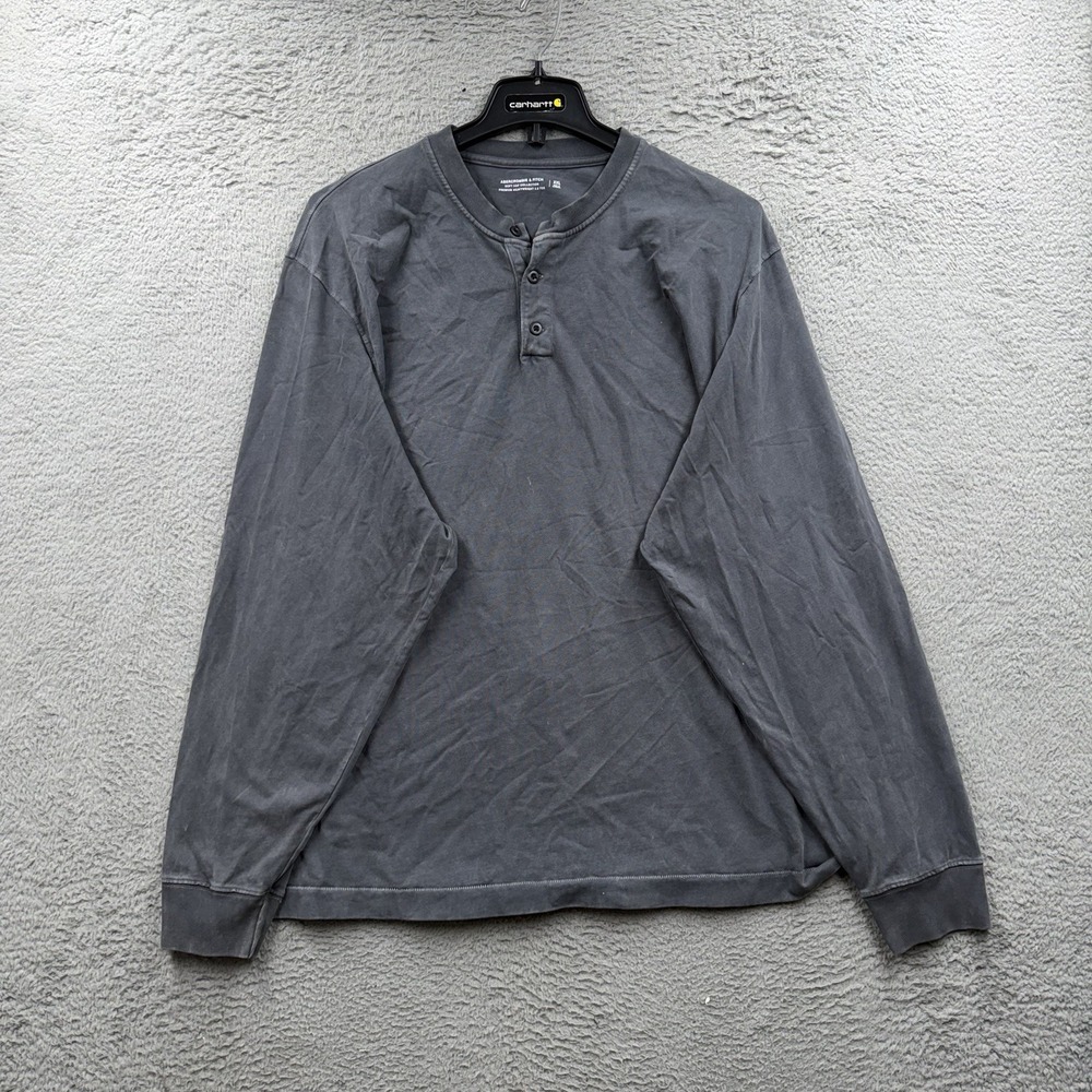 Abercrombie Fitch Long Sleeve Henley Shirt Muscle Moose Logo Men's 2XL